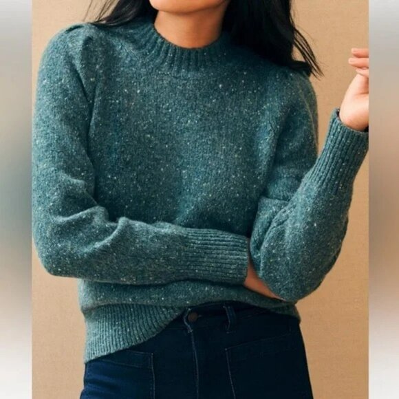 Faherty Sweaters - Faherty Teal Boone Sweater Merino Wool Preppy Neutral Cottage Prairie Sz Large
